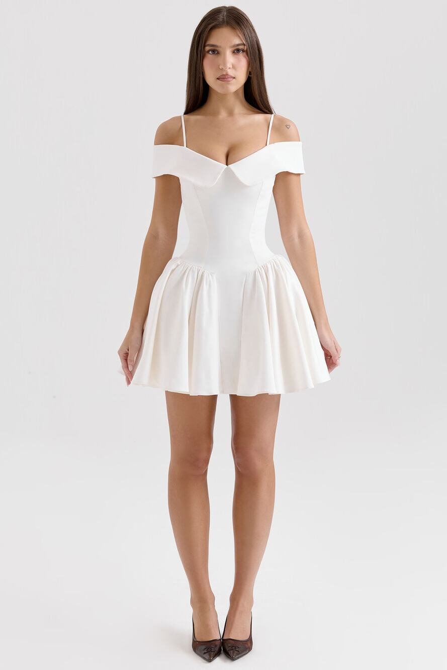 HOUSE OF CB ' Elida ' White Twill Off Shoulder Mini Dress